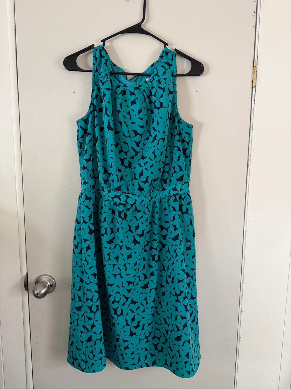 LOFT Teal and Black Sleeveless Floral-Print Dress
